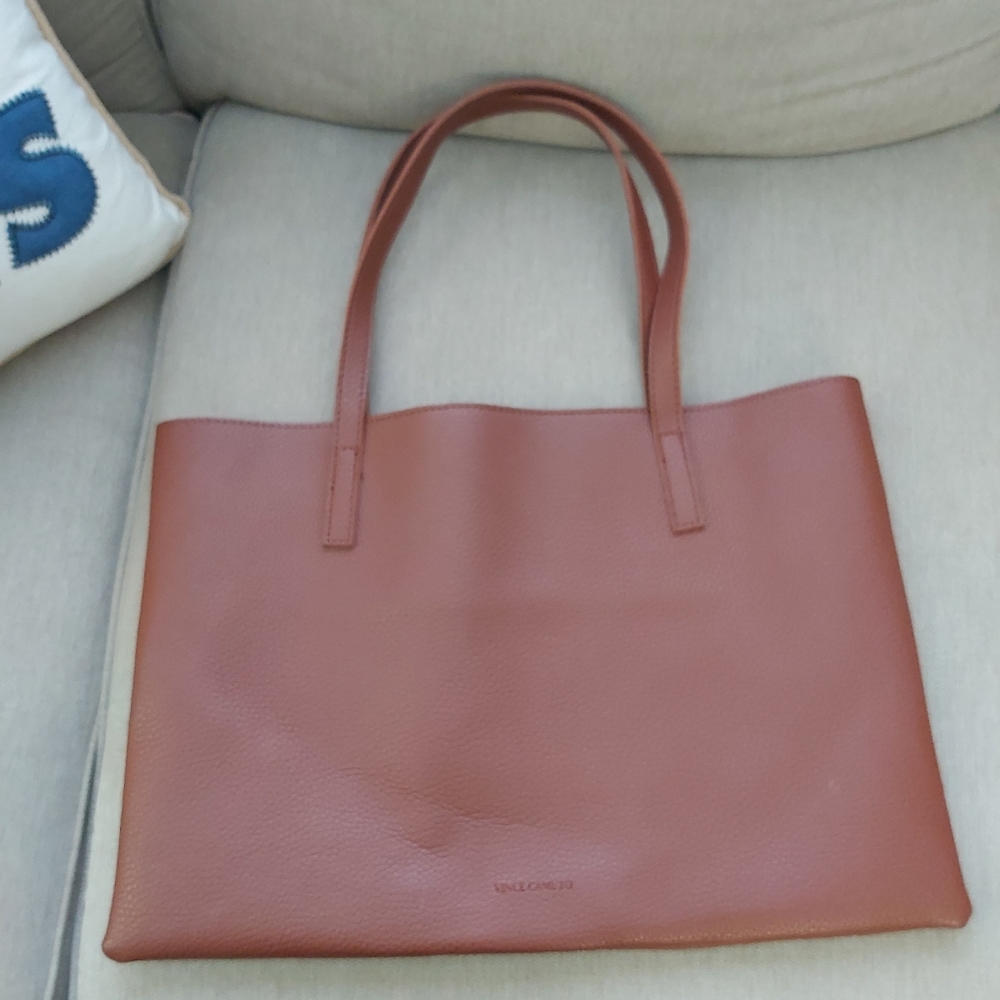 Vince Camuto brown vegan faux leather pleather tote bag - Picture 4 of 11
